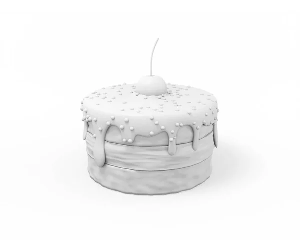 Witte Kleine Taart Met Een Kers Een Witte Achtergrond Minimalistisch — Stockfoto
