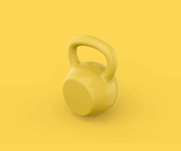 Žlutá Kettlebell Žlutém Pozadí Minimalistický Objekt Návrhu Vykreslování — Stock fotografie