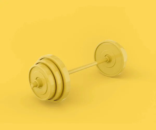 Yellow Barbell Yellow Background Minimalistic Design Object Rendering — 图库照片