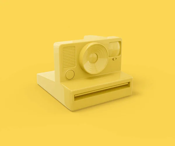 Yellow Vintage Camera Instant Photos Yellow Background Minimalistic Design Object — Foto Stock