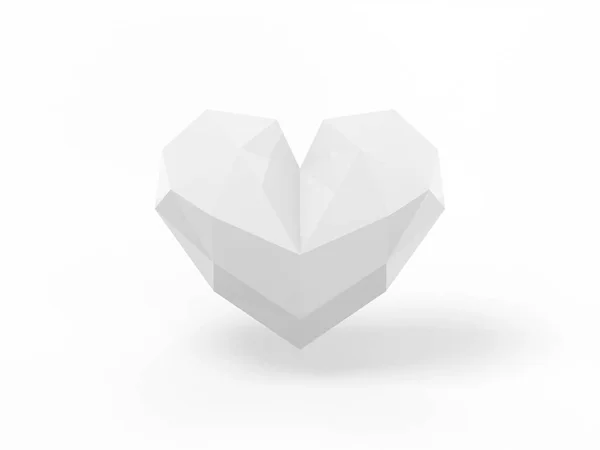 低聚白色单色心脏在白色单色背景 最小的设计对象 3D渲染图标Ui Ux接口元素 — 图库照片