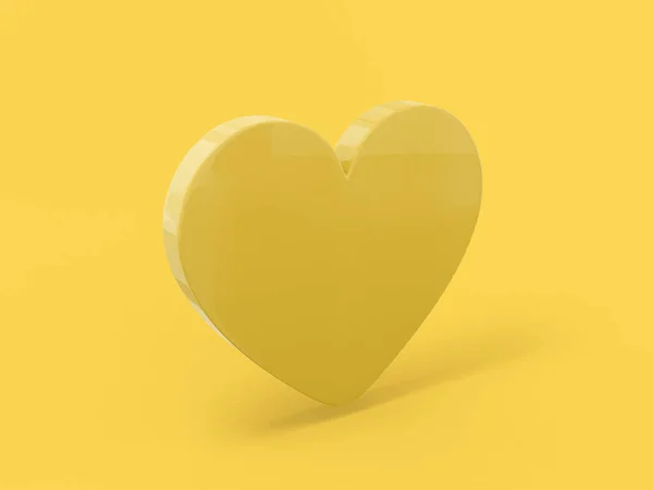 在黄色背景上扁平的黄色心脏 最小的设计对象 3D渲染图标Ui Ux接口元素 — 图库照片