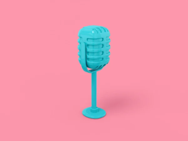 Blue One Color Vintage Microphone Pink Flat Background Minimalistic Design — Stock Fotó