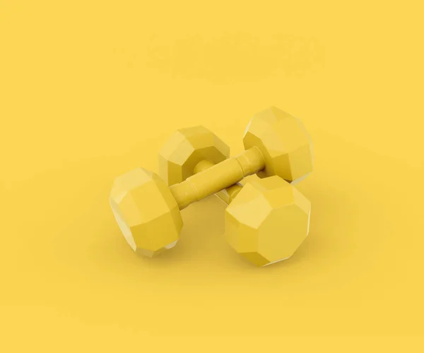 Yellow Dumbbells Yellow Background Minimalistic Design Object Rendering — Stock Fotó