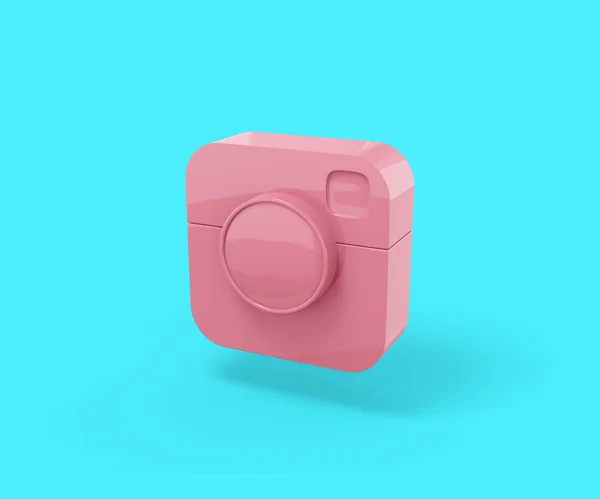 Růžová Kamera Populární Sociální Síť Modrém Pozadí Minimalistický Objekt Návrhu — Stock fotografie