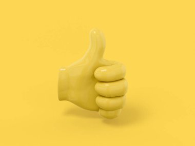 Sarı tek renk palmiye, başparmağı sarı monokrom arka planda. Minimalist tasarım nesnesi. 3d görüntüleme simgesi ui ux arayüz ögesi.