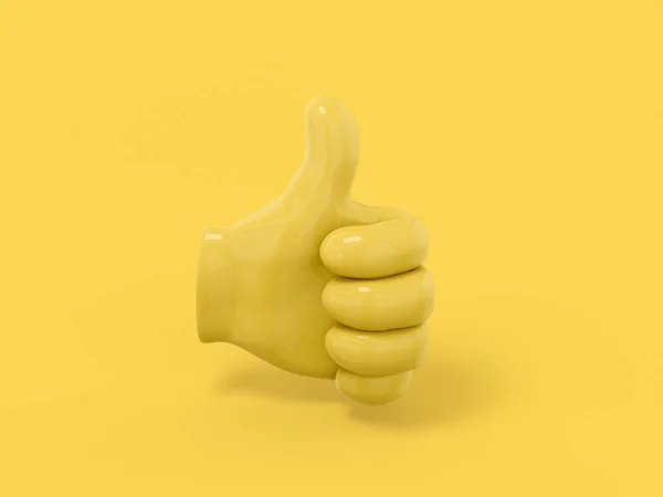 黄色の単色の背景に親指を持つ黄色の単色のヤシ 最小限のデザインオブジェクト 3Dレンダリングアイコン Uxインターフェイス要素 — ストック写真