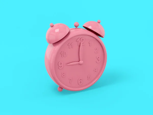 Pink One Color Alarm Clock Blue Flat Background Minimalistic Design — Fotografia de Stock