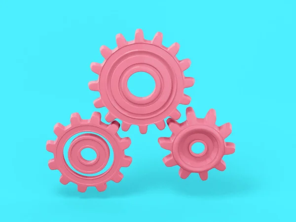Pink Mono Color Gears Blue Solid Background Minimalistic Design Object — Stok fotoğraf