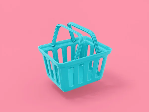Blue Single Color Shopping Cart Half View Pink Monochrome Background — стоковое фото