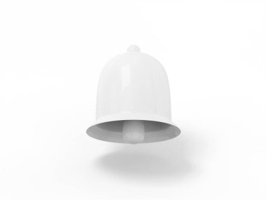 Beyaz tek renkli arka planda beyaz tek renkli zil. Minimalist tasarım nesnesi. 3d görüntüleme simgesi ui ux arayüz ögesi.