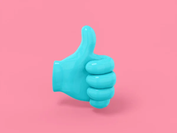 Kék Egy Színű Tenyér Hüvelykujj Fel Rózsaszín Lapos Háttér Minimalista — Stock Fotó