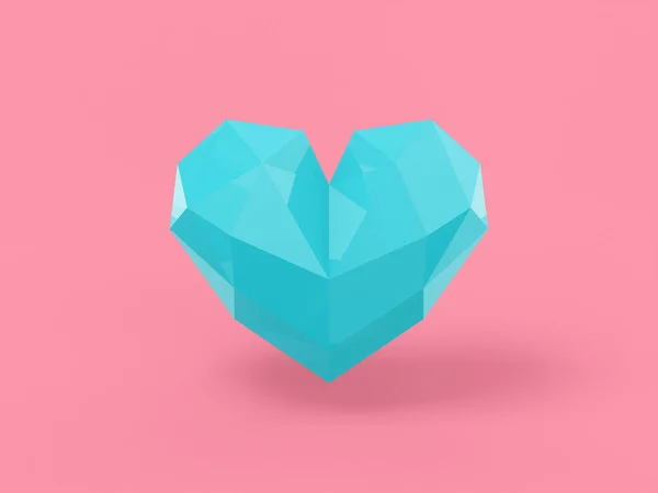 低聚蓝色单色心脏粉红色固体背景 最小的设计对象 3D渲染图标Ui Ux接口元素 — 图库照片