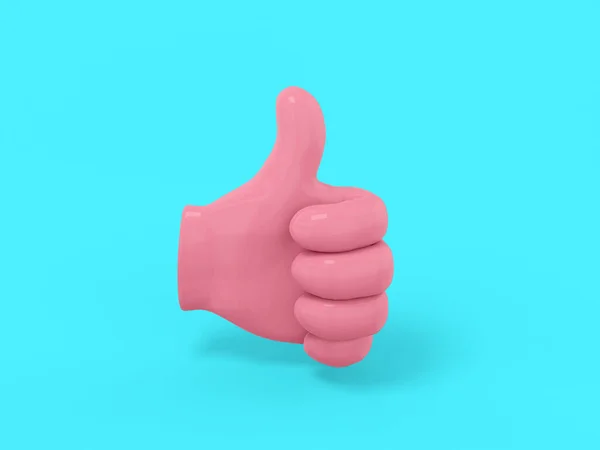 粉色单色手掌 拇指向上 蓝色单色背景 最小的设计对象 3D渲染图标Ui Ux接口元素 — 图库照片