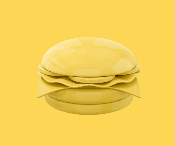 Hambúrguer Queijo Amarelo Sobre Fundo Amarelo Objeto Design Minimalista Renderização — Fotografia de Stock