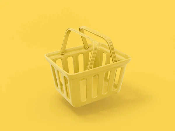 黄色の単色のショッピングカート半分ビューに黄色の固体背景 最小限のデザインオブジェクト 3Dレンダリングアイコン Uxインターフェイス要素 — ストック写真