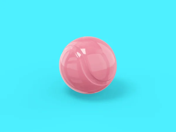 青いフラット背景にピンクの1色のテニスボール 最小限のデザインオブジェクト 3Dレンダリングアイコン Uxインターフェイス要素 — ストック写真
