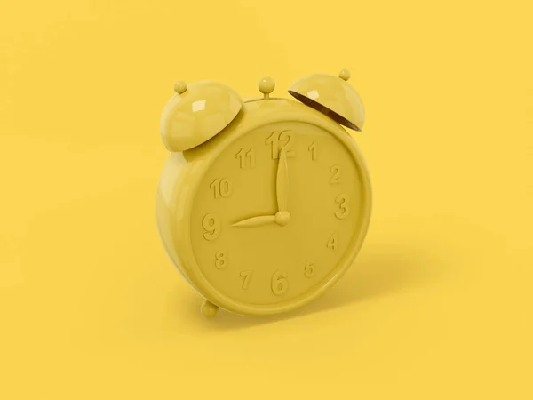 Gelber Einfarbiger Wecker Auf Gelbem Flachen Hintergrund Minimalistisches Designobjekt Rendering — Stockfoto