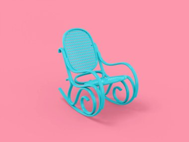 Pembe düz arka planda mavi bir retro sallanan sandalye. Minimalist tasarım nesnesi. 3d görüntüleme simgesi ui ux arayüz ögesi.