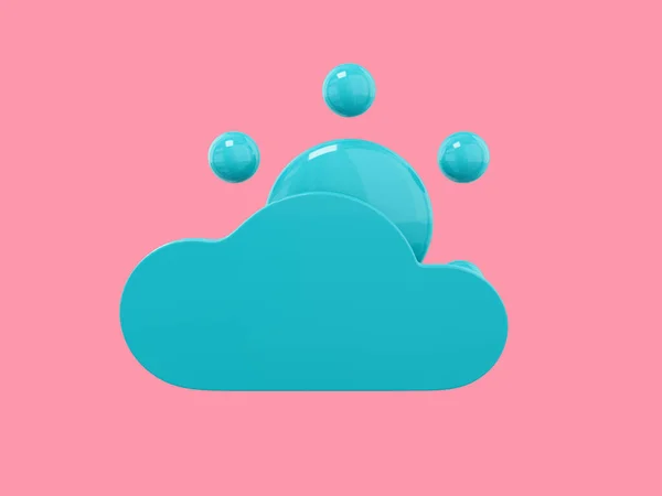 蓝色的卡通片阳光后面的云彩前景在粉红色的平面背景 最小的设计对象 3D渲染图标Ui Ux接口元素 — 图库照片