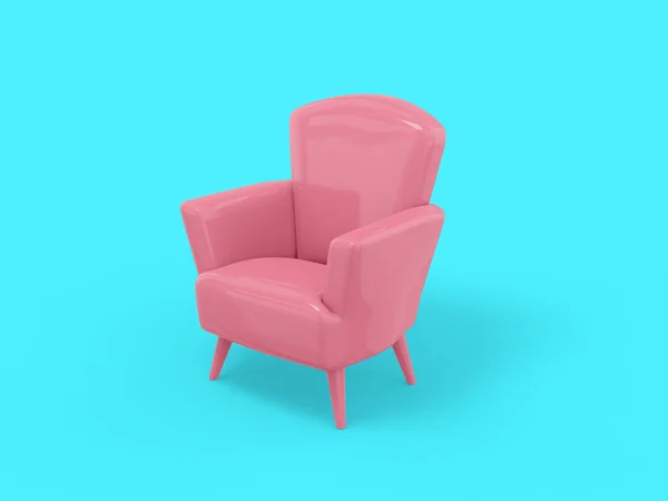 Roze Een Kleur Fauteuil Een Blauwe Platte Achtergrond Minimalistisch Design — Stockfoto