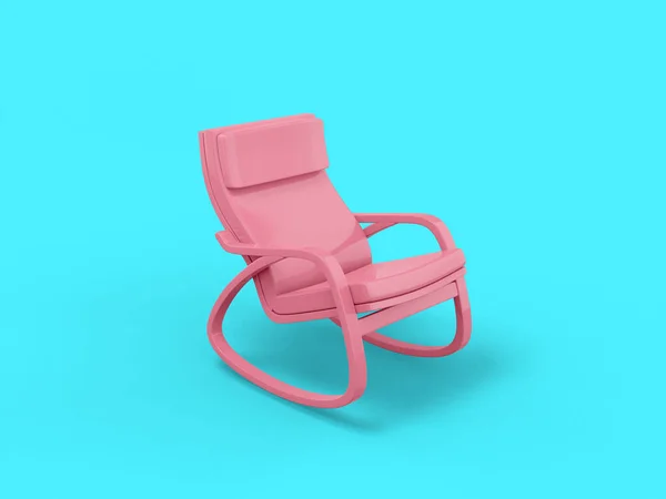 Pink single color modern armchair on blue monochrome background. Minimalistic design object. 3d rendering icon ui ux interface element