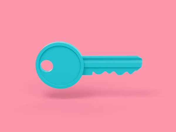 Blaue Einfarbtaste Auf Rosa Flachem Hintergrund Minimalistisches Designobjekt Rendering Icon — Stockfoto