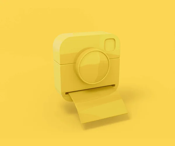 Câmera Amarela Com Foto Instantânea Fundo Amarelo Objeto Design Minimalista — Fotografia de Stock