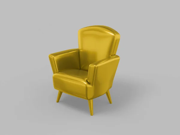 Golden Mono Color Armchair Gray Solid Background Minimalistic Design Object — Stock Photo, Image
