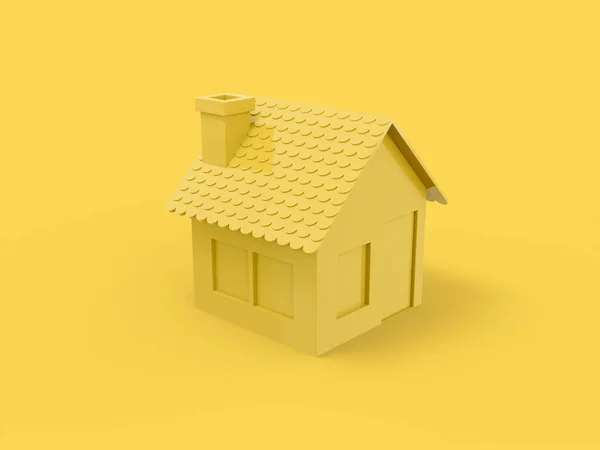 黄色の固体の背景に黄色の単色の家 最小限のデザインオブジェクト 3Dレンダリングアイコン Uxインターフェイス要素 — ストック写真