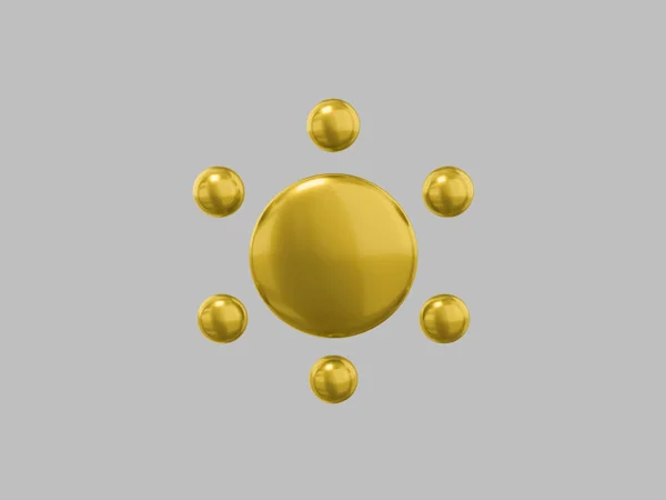 グレーのモノクロームの背景に金色の単色漫画の太陽 最小限のデザインオブジェクト 3Dレンダリングアイコン Uxインターフェイス要素 — ストック写真