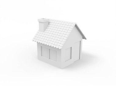 Beyaz arka planda beyaz renkli bir ev. Minimalist tasarım nesnesi. 3d görüntüleme simgesi ui ux arayüz ögesi
