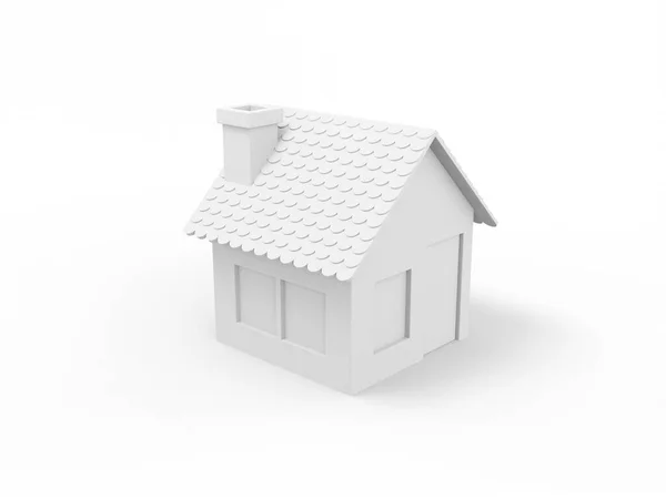 Weißes Einfarbenhaus Auf Weißem Flachen Hintergrund Minimalistisches Designobjekt Rendering Icon — Stockfoto