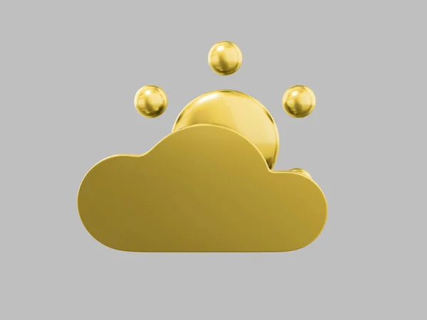 Gouden Enkele Kleur Cartoon Zon Achter Wolk Vooraanzicht Grijze Monochrome — Stockfoto