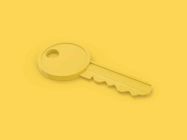 Желтый Одноцветный Ключ Поверхности Желтом Плоском Фоне Объект Минималистического Дизайна — стоковое фото