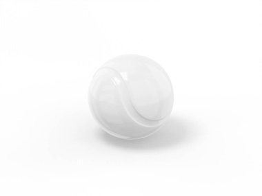 Beyaz bir tenis topu beyaz düz bir zeminde. Minimalist tasarım nesnesi. 3d görüntüleme simgesi ui ux arayüz ögesi