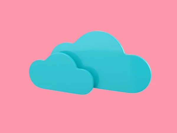 Dos Nubes Azules Solo Color Sobre Fondo Rosa Monocromo Objeto — Foto de Stock