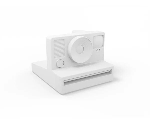 白い背景にインスタント写真のための白いヴィンテージカメラ 最小限のデザインオブジェクト 3Dレンダリングアイコン Uxインターフェイス要素 — ストック写真