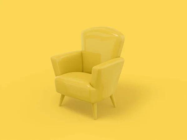 黄色のフラット背景に黄色の1色のアームチェア 最小限のデザインオブジェクト 3Dレンダリングアイコン Uxインターフェイス要素 — ストック写真