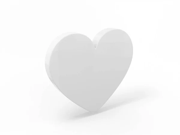 平坦的白色单色心脏在白色的单色背景 最小的设计对象 3D渲染图标Ui Ux接口元素 — 图库照片