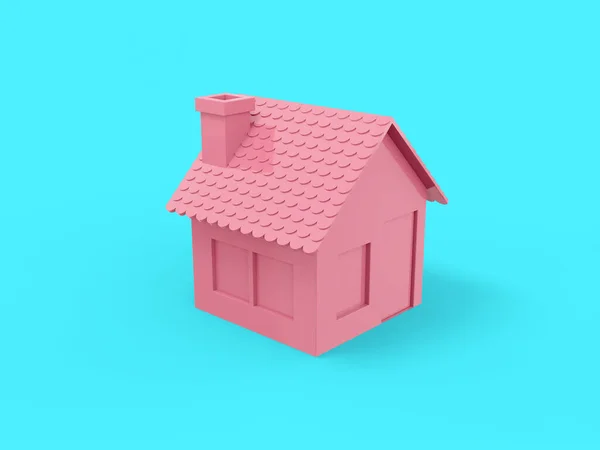 Рожевий Будинок Одного Кольору Синьому Пласкому Фоні Мінімалістичний Єкт Дизайну — стокове фото