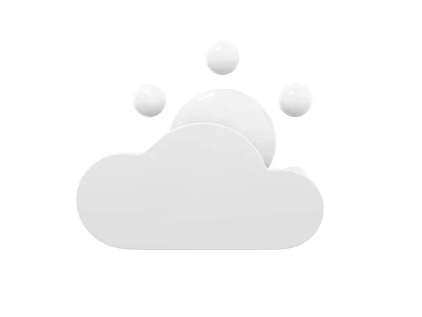 白色单色卡通片阳光后面的云前景色白色坚实的背景 最小的设计对象 3D渲染图标Ui Ux接口元素 — 图库照片