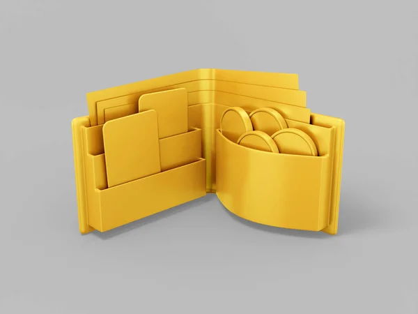 Gri Arka Planda Altın Mono Renkli Cüzdan Minimalist Tasarım Nesnesi — Stok fotoğraf
