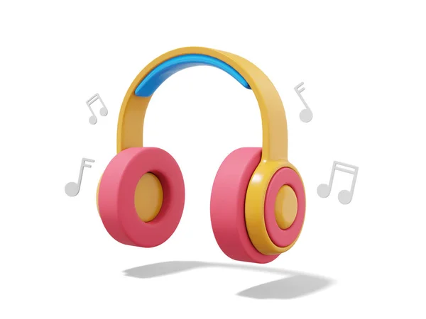 Multicolored Headphones Music Notes White Background Rendering — Stock Photo, Image