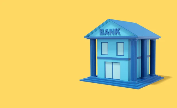 Синее Здание Банка Колоннами Желтом Фоне Баннер Пробелами Текста Изометрический — стоковое фото