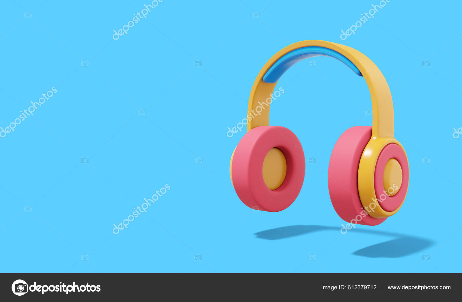 Rendering Multicolored Headphones Blue Background Space Text