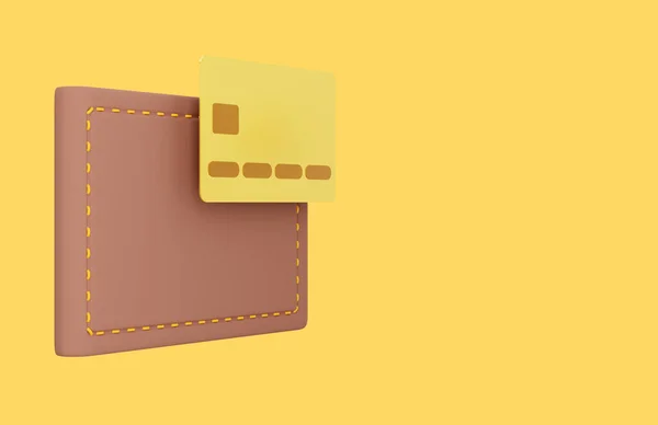 Geschlossene Brieftasche Mit Kreditkarte Auf Gelbem Hintergrund Platz Für Textbanner — Stockfoto