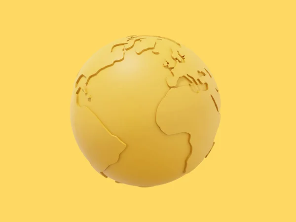 Globalna Ziemia Minimalistyczna Kreskówka Żółta Ikona Żółtym Tle Renderowanie — Zdjęcie stockowe