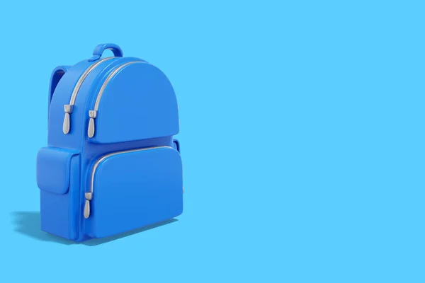 Realistischer Blauer Schulrucksack Auf Blauem Hintergrund Mit Platz Für Text — Stockfoto