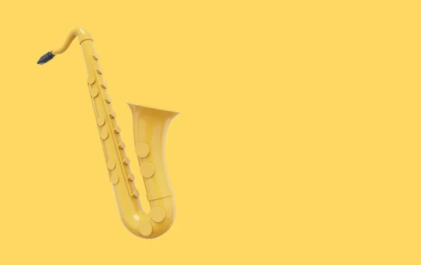 Gele Saxofoon Muziekinstrument Van Opzij Weergave Ikoon Gele Achtergrond Ruimte — Stockfoto